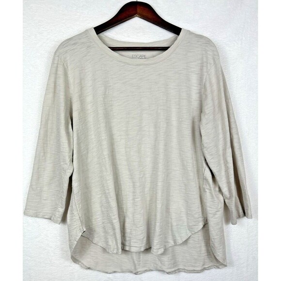 Escape By Habitat Beige Tunic T Shirt Slub Knit Curved Hem Neutral Minimalist XL - Picture 1 of 8